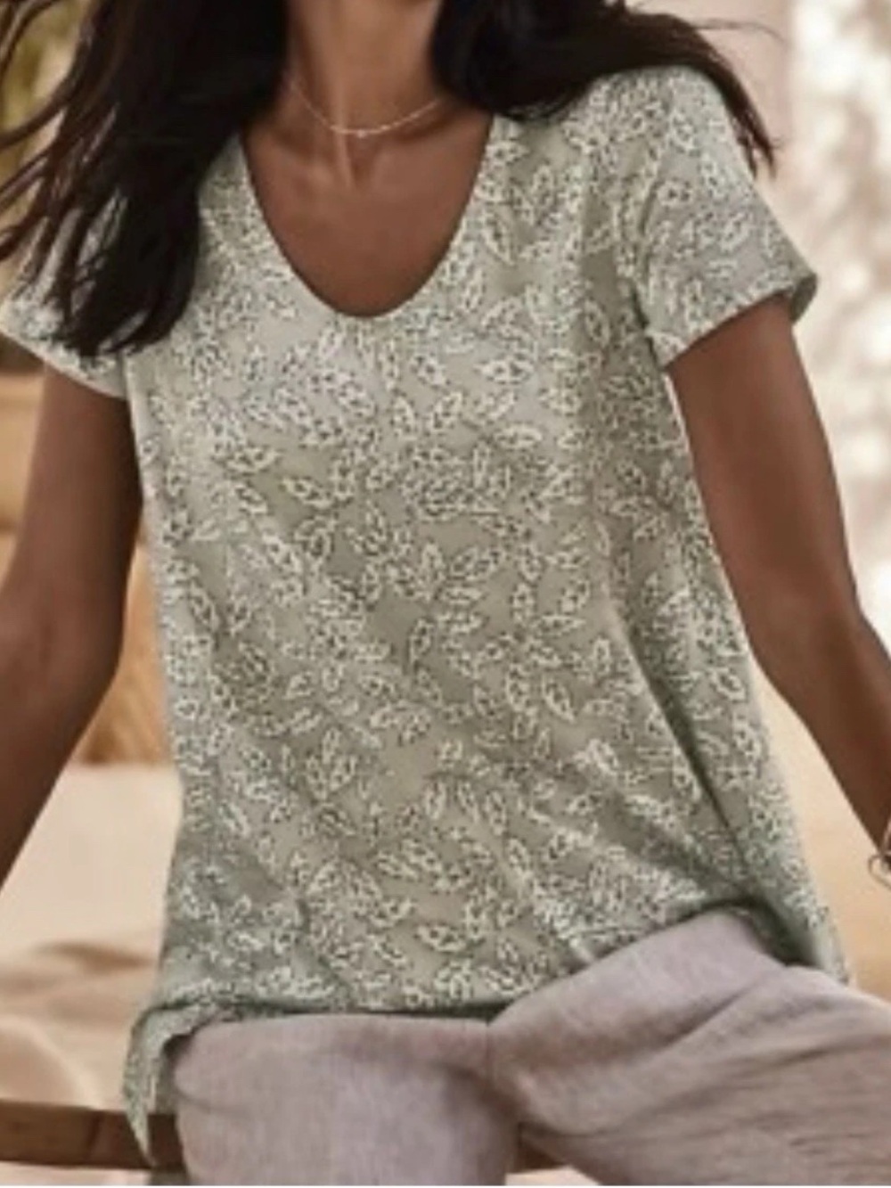 J. Jill Pure Jill M Green White 100% Pima Cotton Side-Slit Elliptical Tee Top - Picture 13 of 13